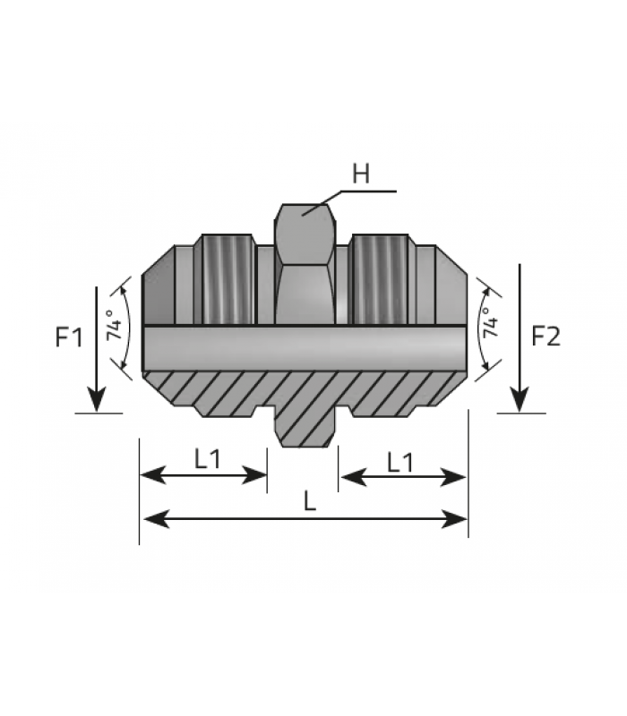 Нипел междинен, резба JIC 37°, конус 74°